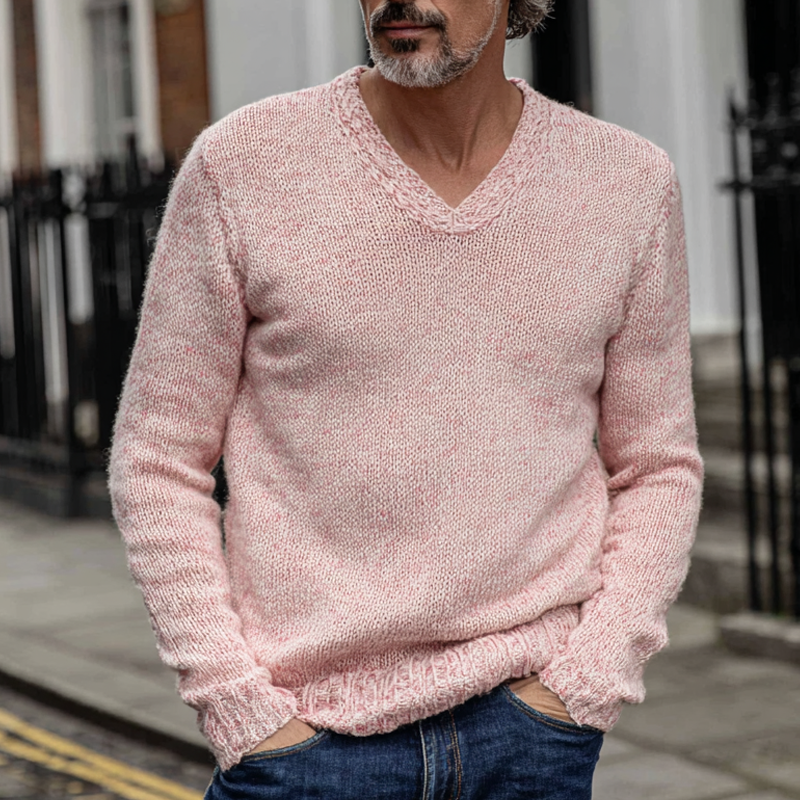 Men's Solid Color V-neck Knitted Pullover Sweater MTA1426H7X