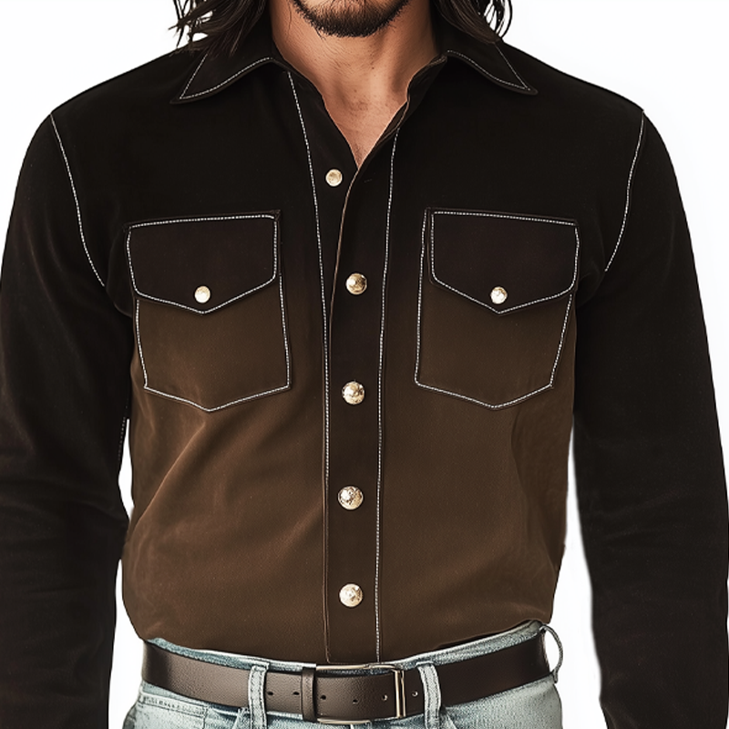 Men's Autumn Retro Gradient Suede Long Sleeve Shirt MTA0713H7U