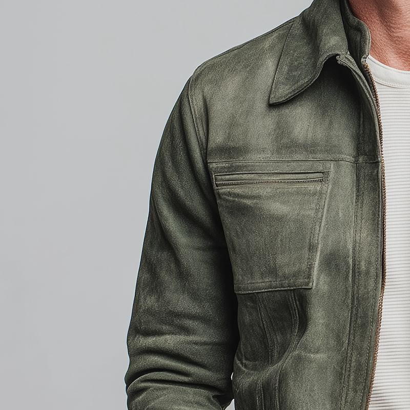 Men's Light Green Faux Suede Vintage Casual Jacket MTA2716H7P