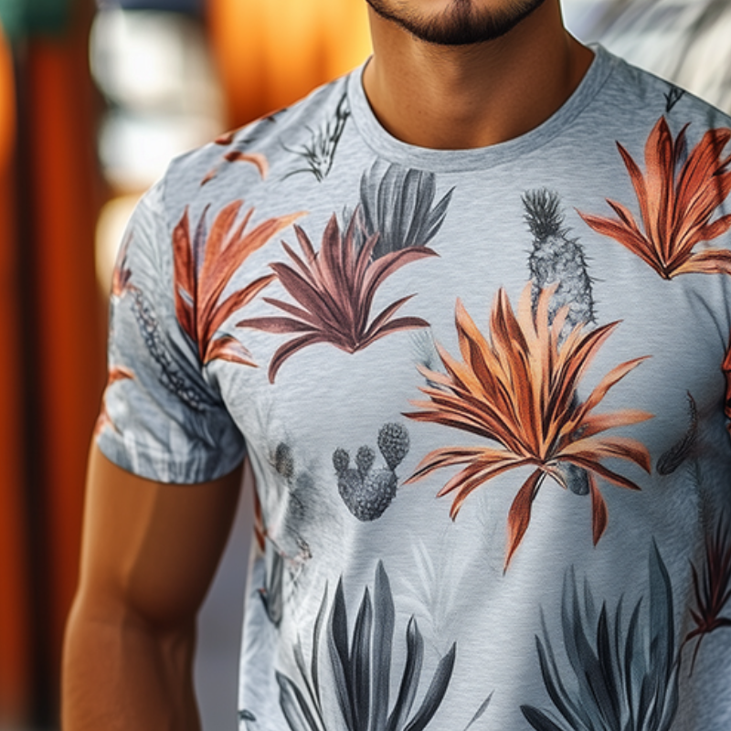 Men's Retro Tropical Bird of Paradise Printed Casual Round Neck Short Sleeve T-Shirt 36031893TO