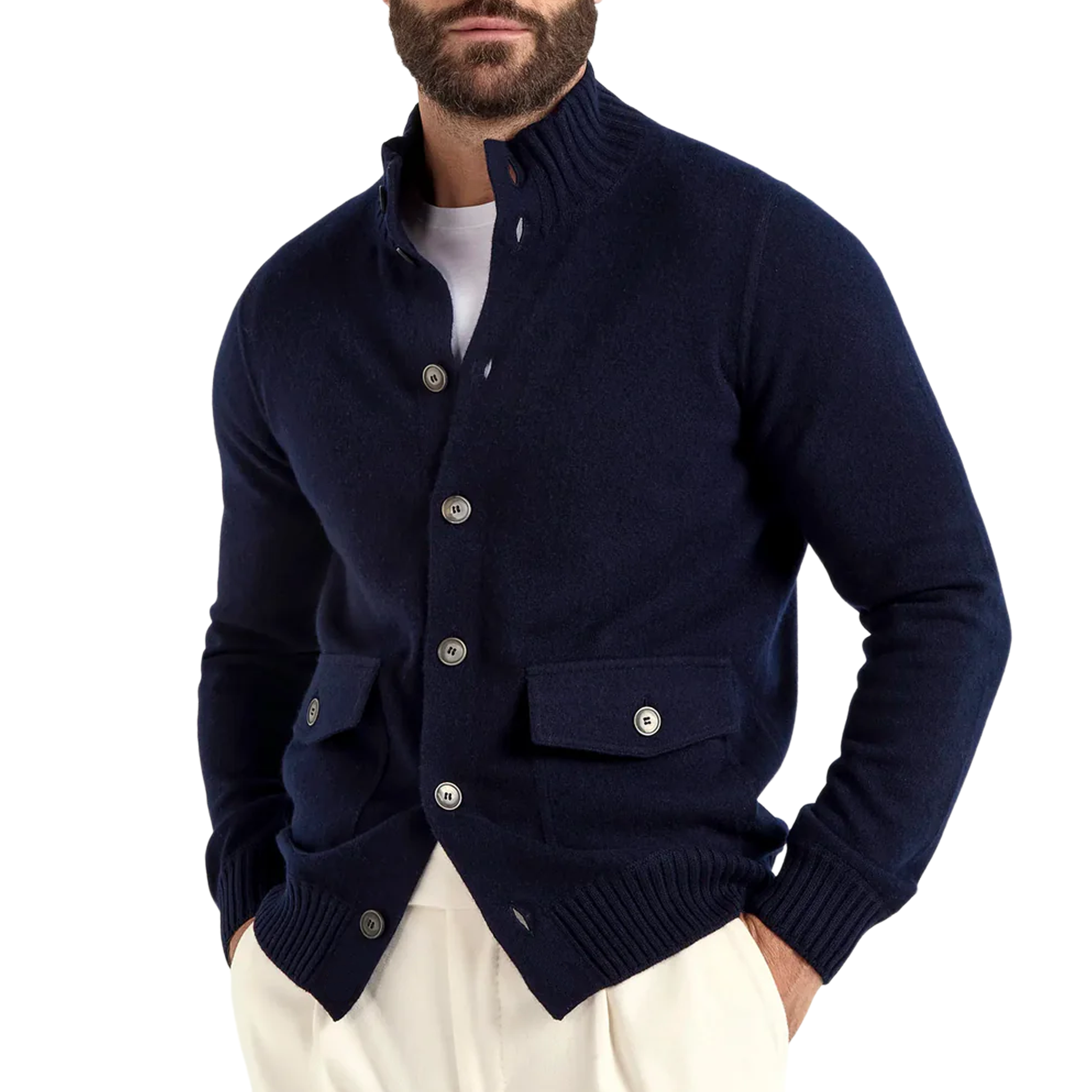 Men's Classic Light Business Stand Collar Single-breasted Knitted Cardigan MTA1977I2K