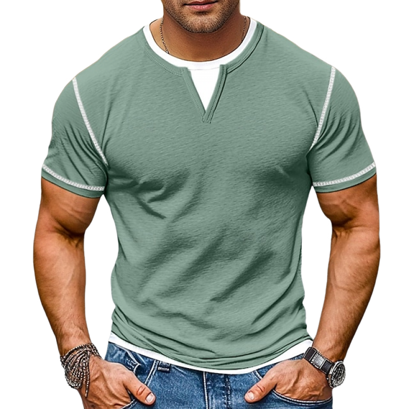 Men's Colorblock Fake Two-piece Round Neck Short Sleeve T-shirt MTA0794E5Z
