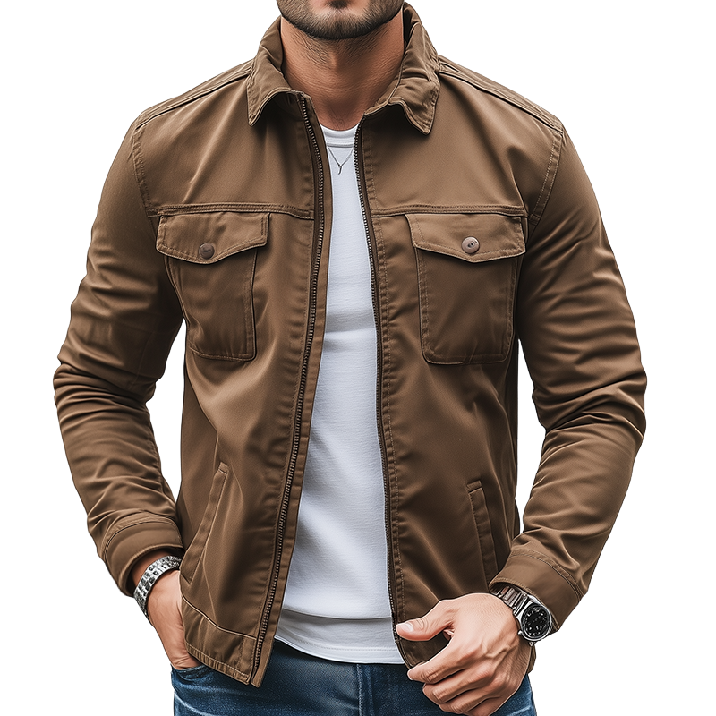 Men's Vintage Casual Cotton Washed Lapel Zipper Jacket MTA1868I1TO