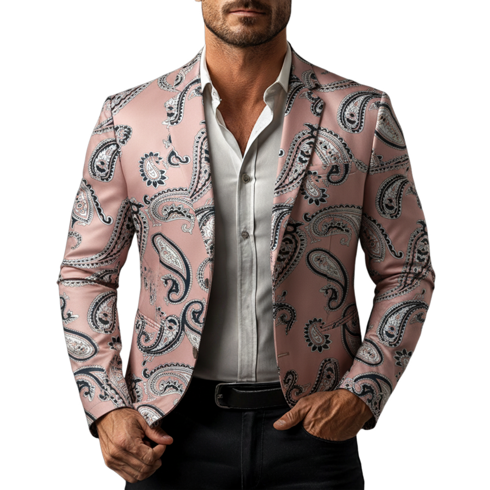 Men's Classic Vintage Satin Printed Single-breasted Blazer MTA1895L2K
