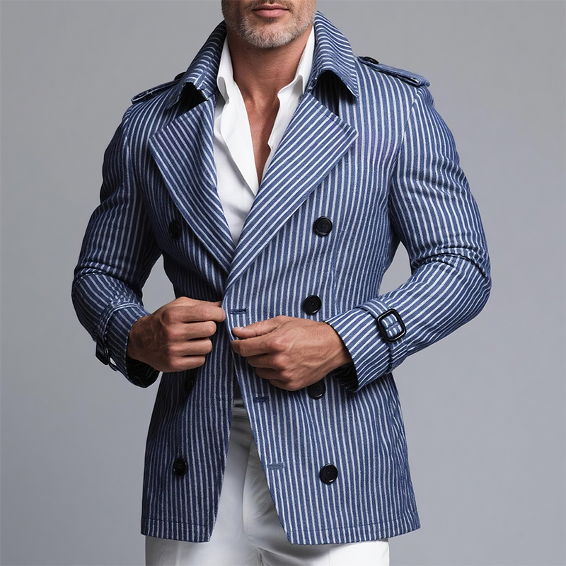 Men's Vintage Casual Striped Double Breasted Trench Jacket MTA1073I6TO