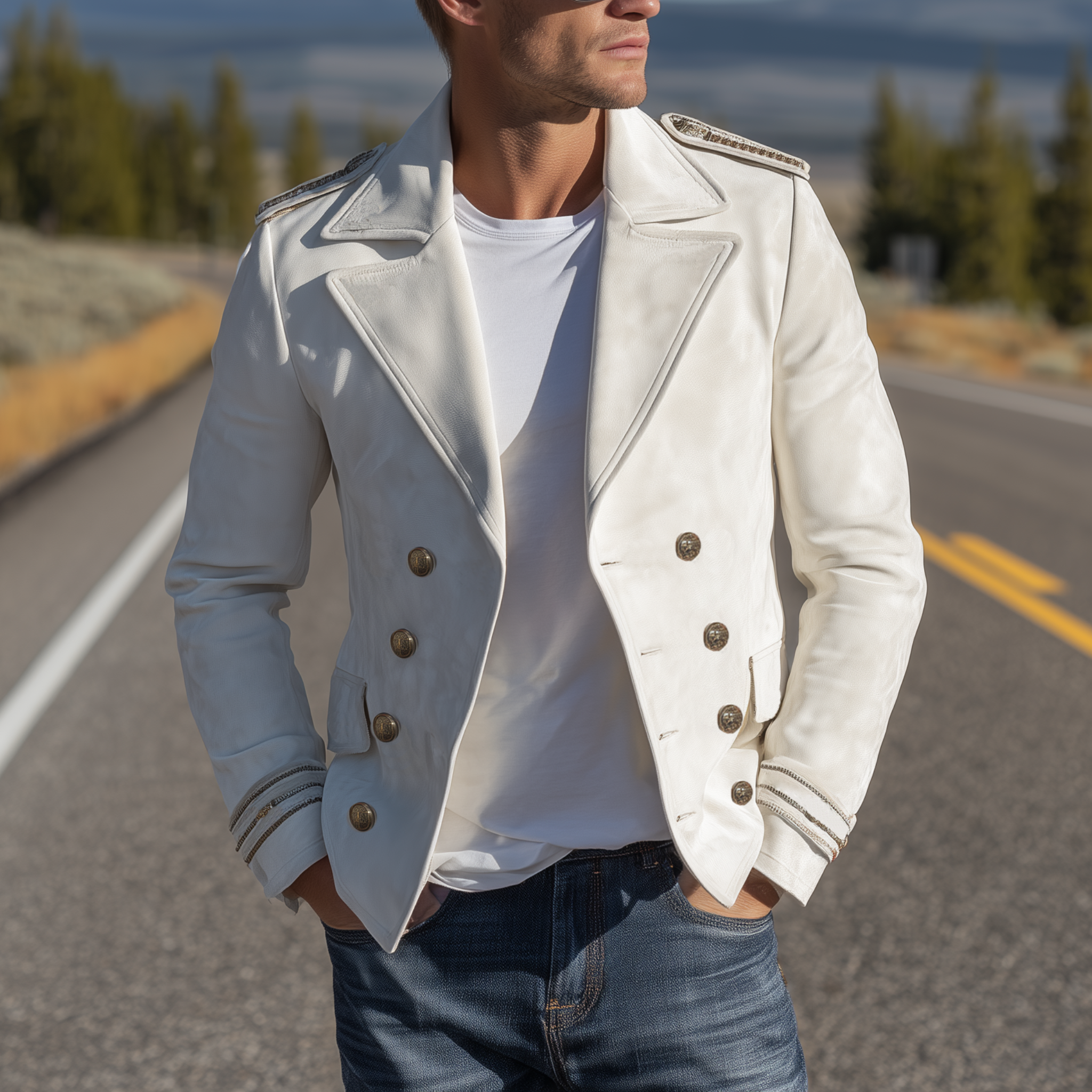 Men's Classic Retro Western Lapel Suede Cropped Double Breasted Jacket MTA0840H9K