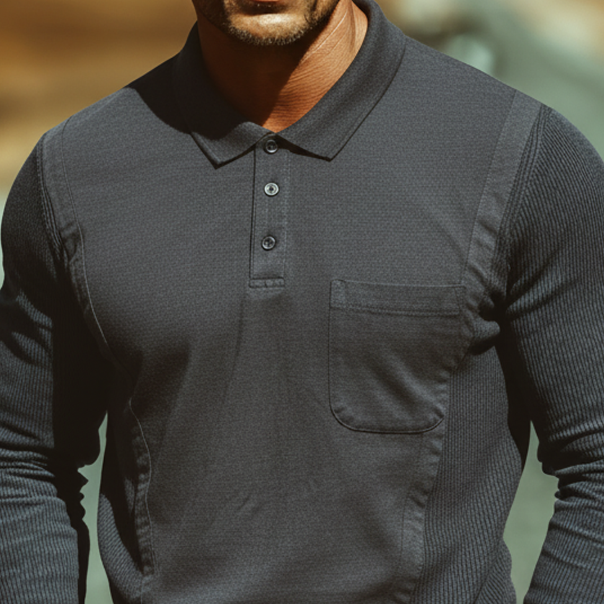 Men's Classic Casual Western-style Tough Guy Look Cotton Blend Long-sleeved Polo Shirt MTA1190L0K