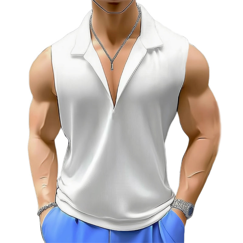 Men's Summer Basic Lapel Knitted Tank Top MTA0923E0U