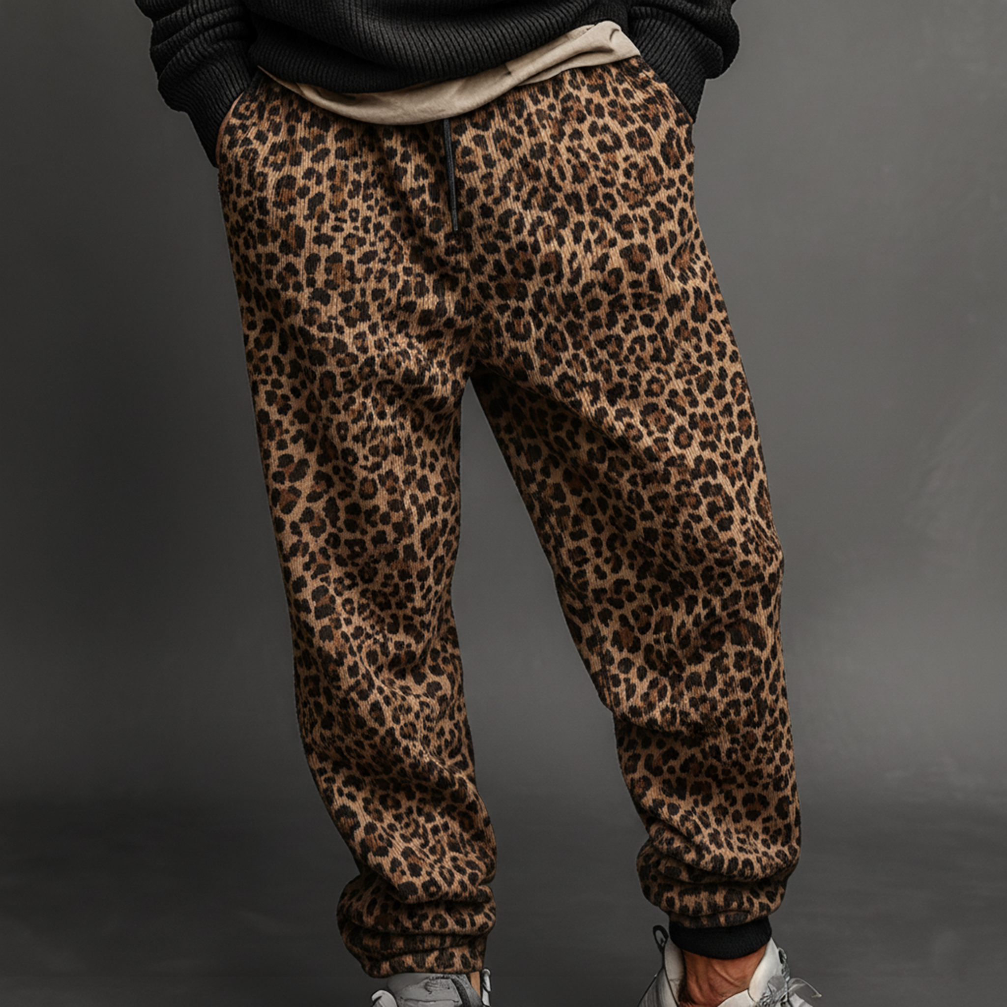 Men's Classic Casual Leopard Corduroy Elastic Waist Pants MTA2444J5K