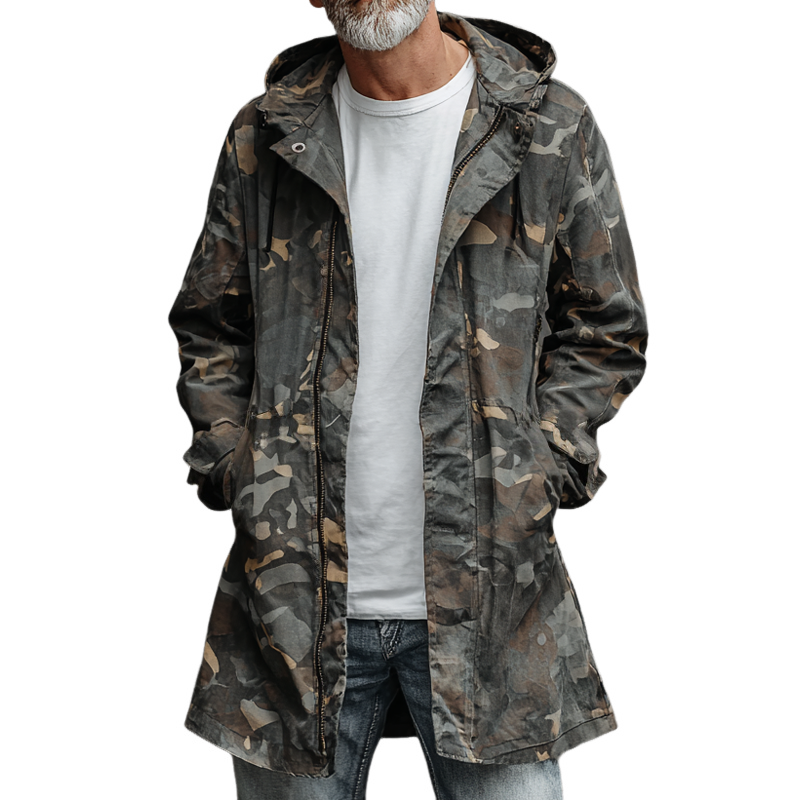 Men's Camouflage Hooded Mid-length Cargo Coat MTA1441H9Z