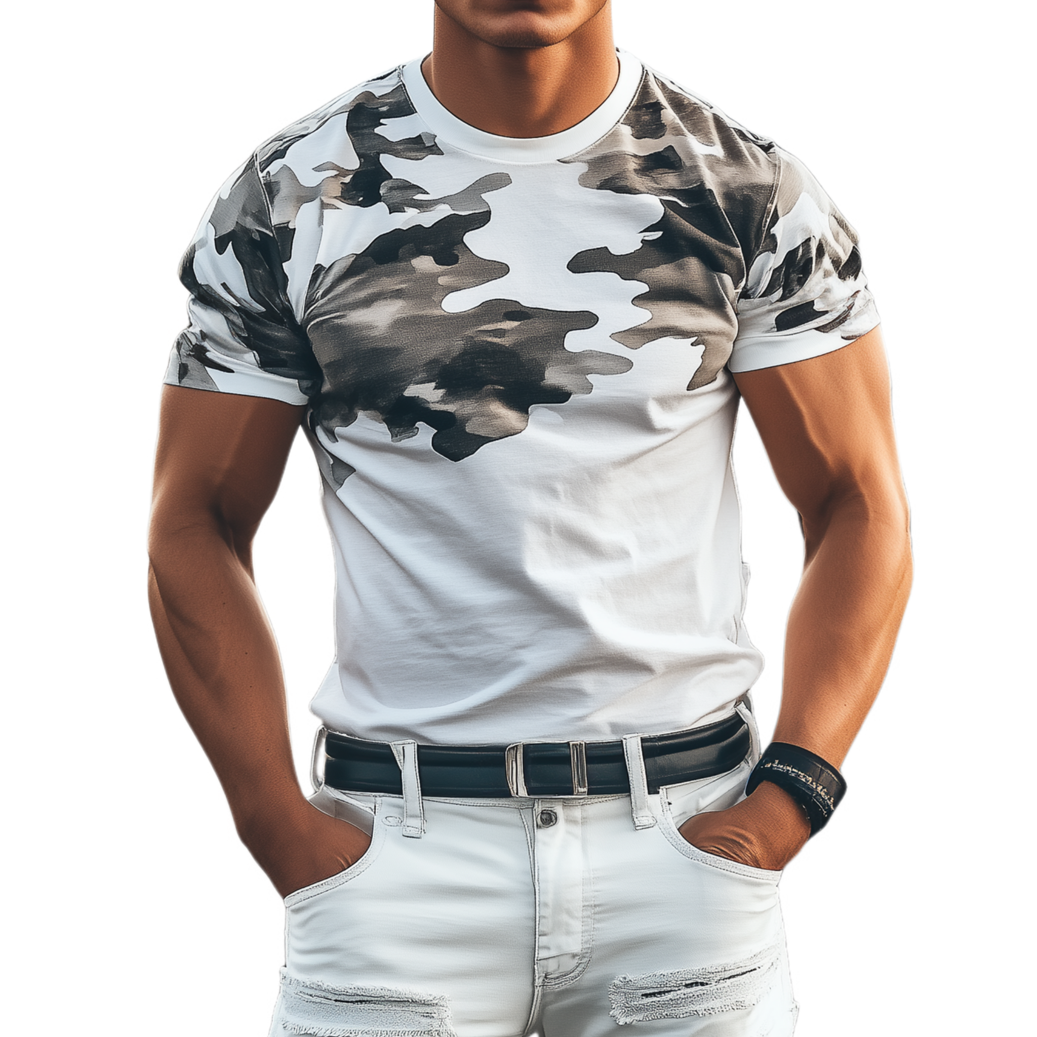 Men's Classic Casual Cotton Blend Camouflage Print Slim Fit Round Neck Short Sleeve T-Shirt MTA2115G8K
