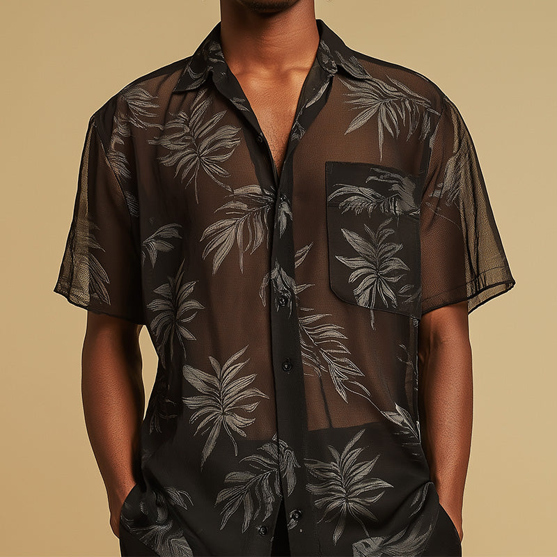 Men's Summer Cool Breathable Printed Organza Short Sleeve Shirt MTA2794E1P