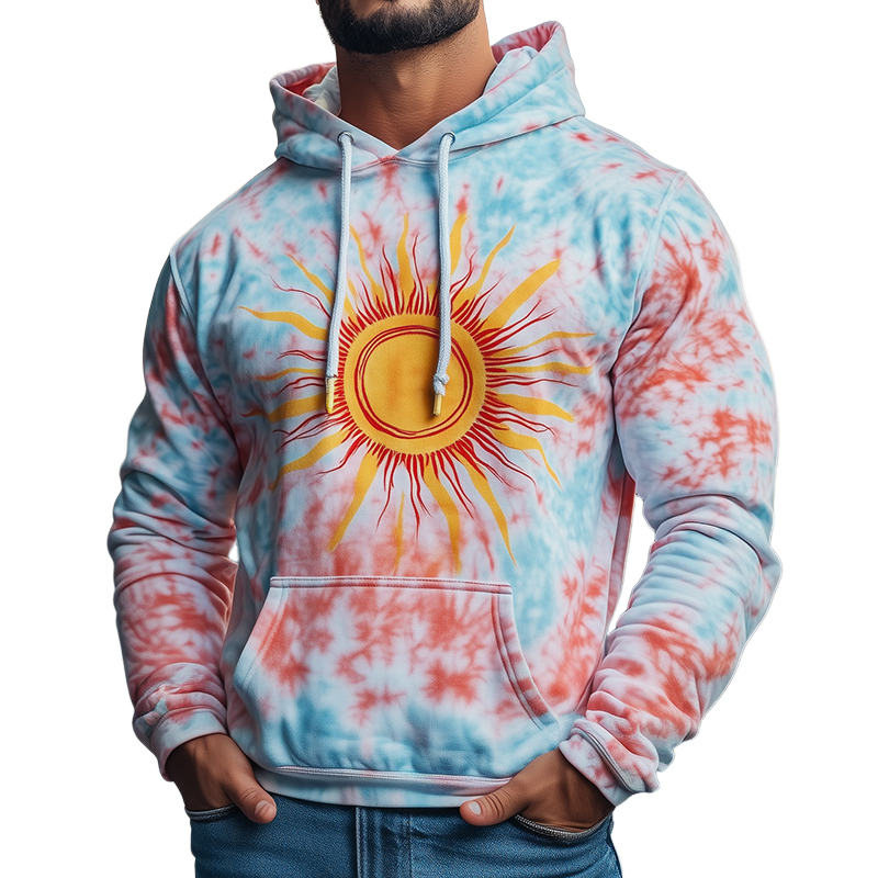 Men's Retro Casual Contrast Color Sun God Gradient Print Hoodie 57614649TO