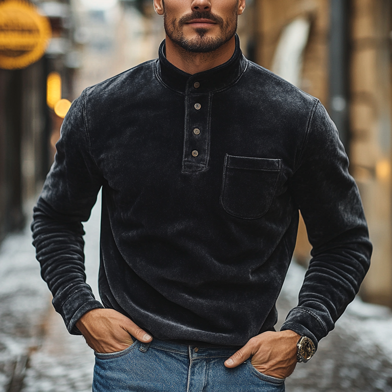 Men's Suede Solid Color Stand Collar Pullover Sweatshirt MTA2820I5X