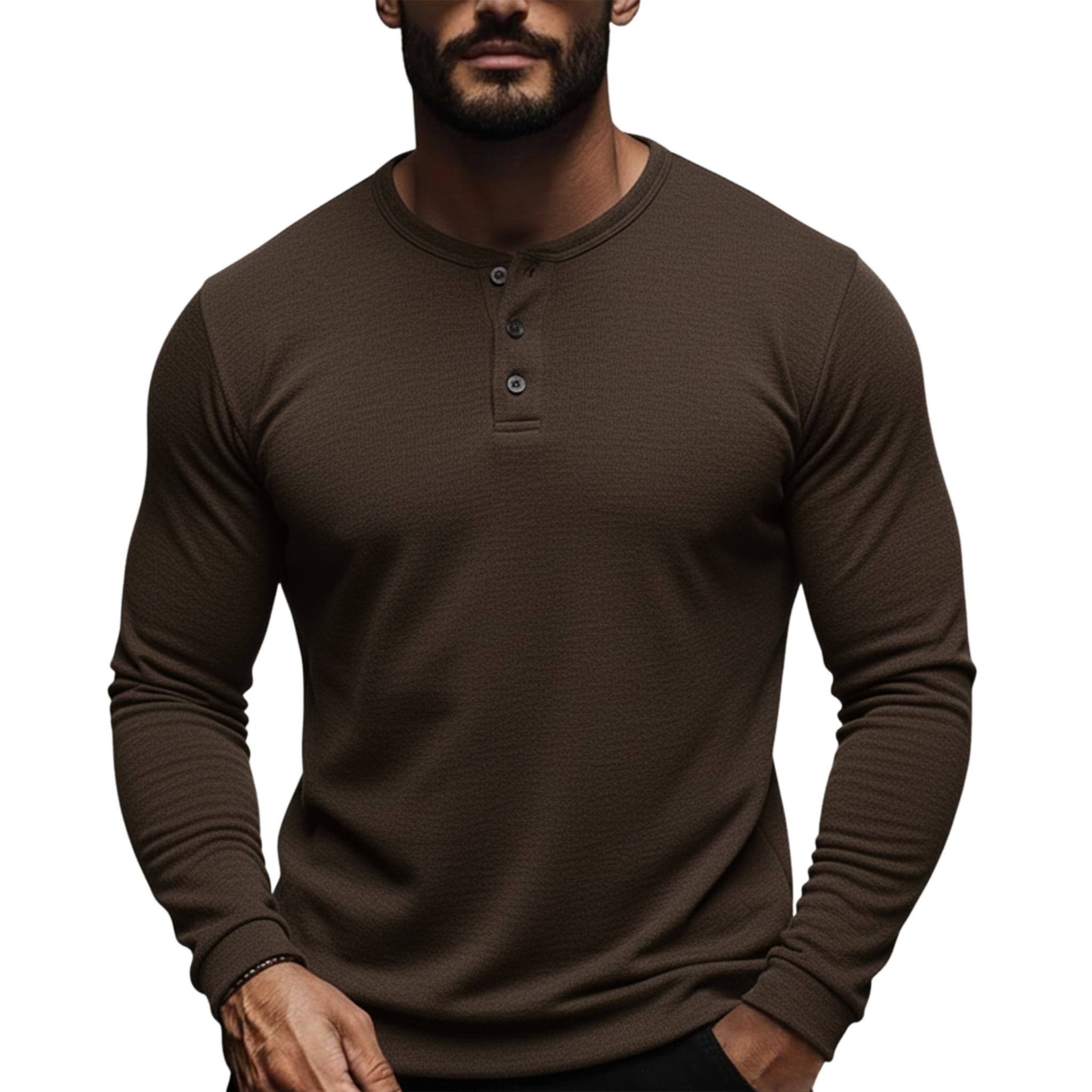 Men's Classic Casual Tough Guy Style Dralon Warm Skin-friendly Henry Collar Slim Long Sleeve T-shirt MTA2354J0K