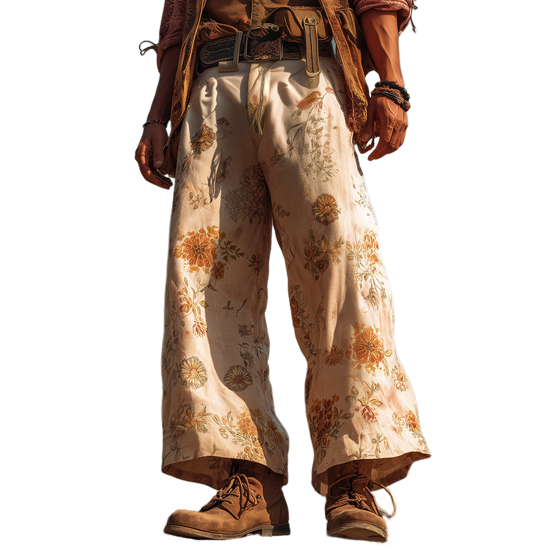 Men's Retro Casual Hippie Floral Print Loose Trousers  MTA0194H2TO