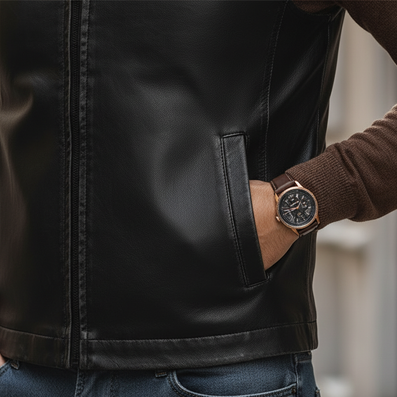 Men's Retro Distressed PU Faux Leather Zipper Sleeveless Vest MTA2363L2P