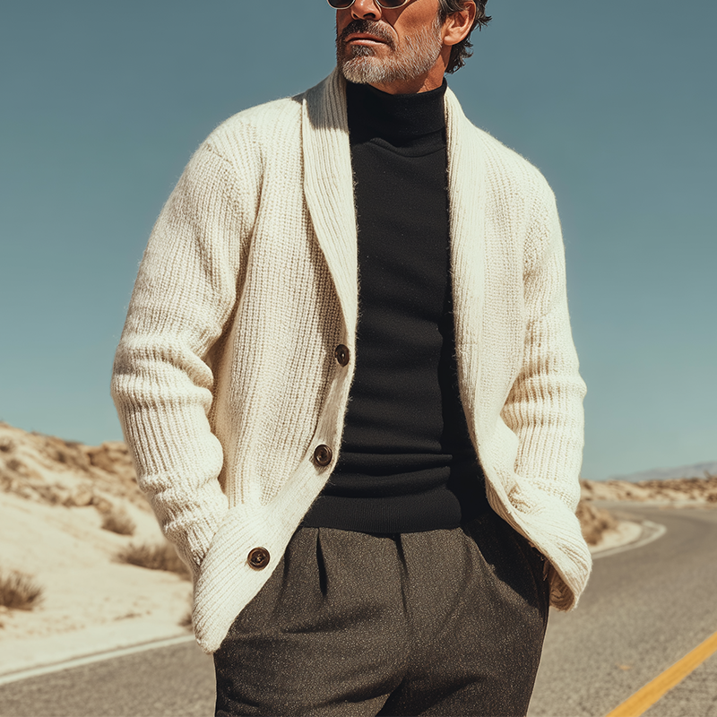 Men's Fashion Shawl Collar Knitted Solid Color Cardigan MTA1154I6P