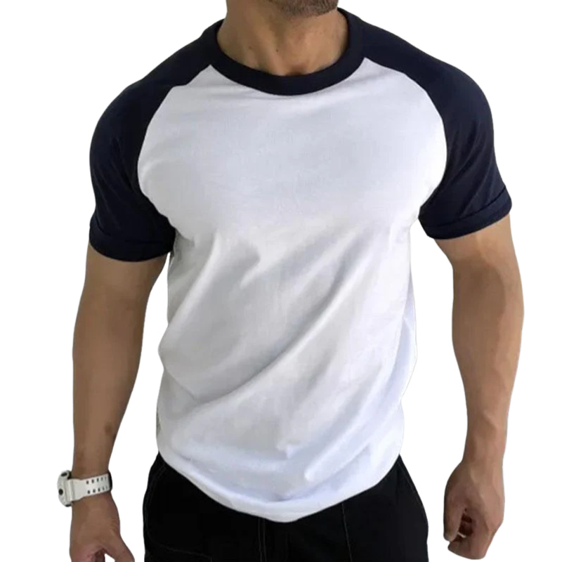 Men's Casual Cotton Round Neck Colorblock Patchwork Short Sleeve T-shirt 04760224M