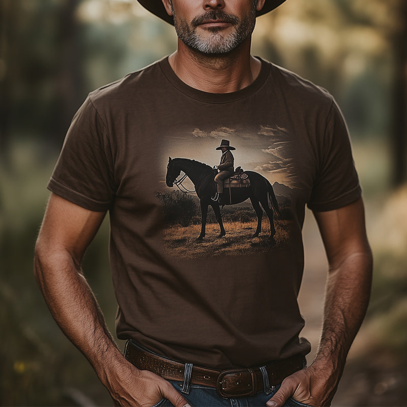Men's Western Cowboy Style Printed Crew Neck T-Shirt MTA2894D7U