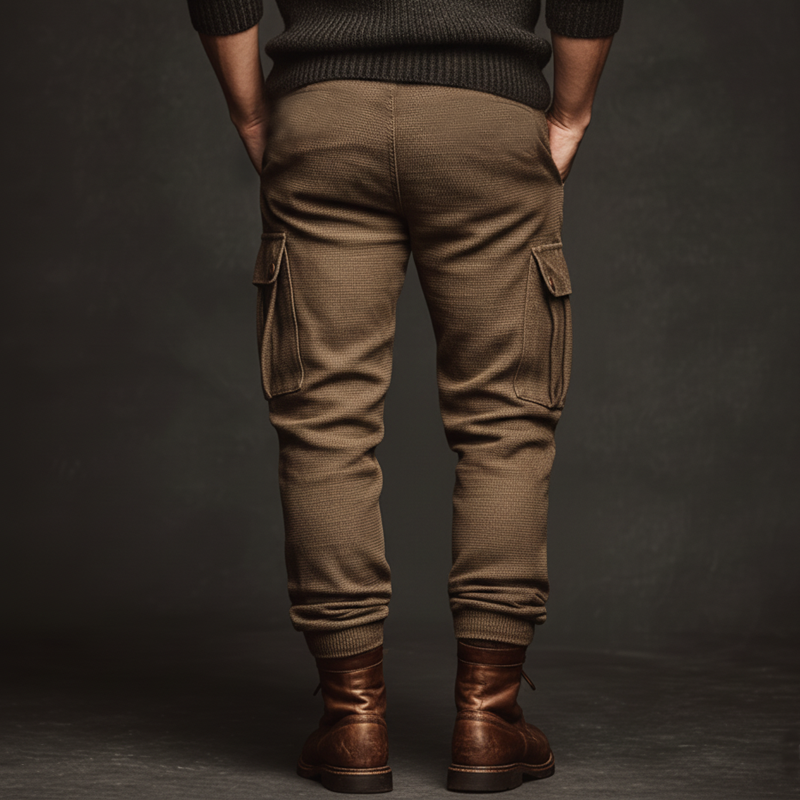 Men's Classic Khaki Textured Slim-fit Pants MTA0128K7U