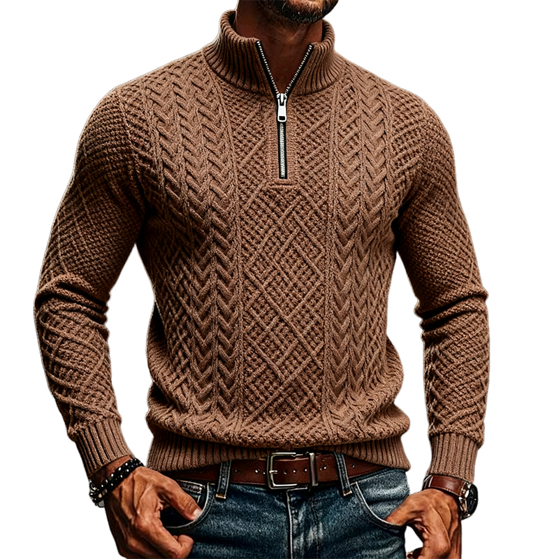 Men's Solid Half-Zip Textured Cable Knit Sweater MTA1781J9X