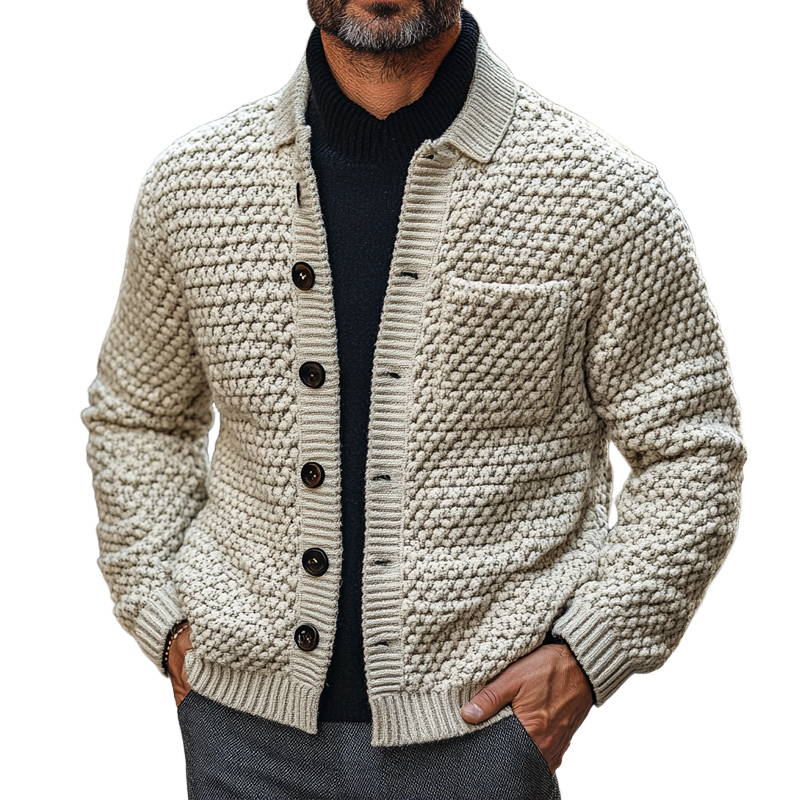 Men's Knitted Jacquard Collar Button-Up Cardigan MTA2896K4X