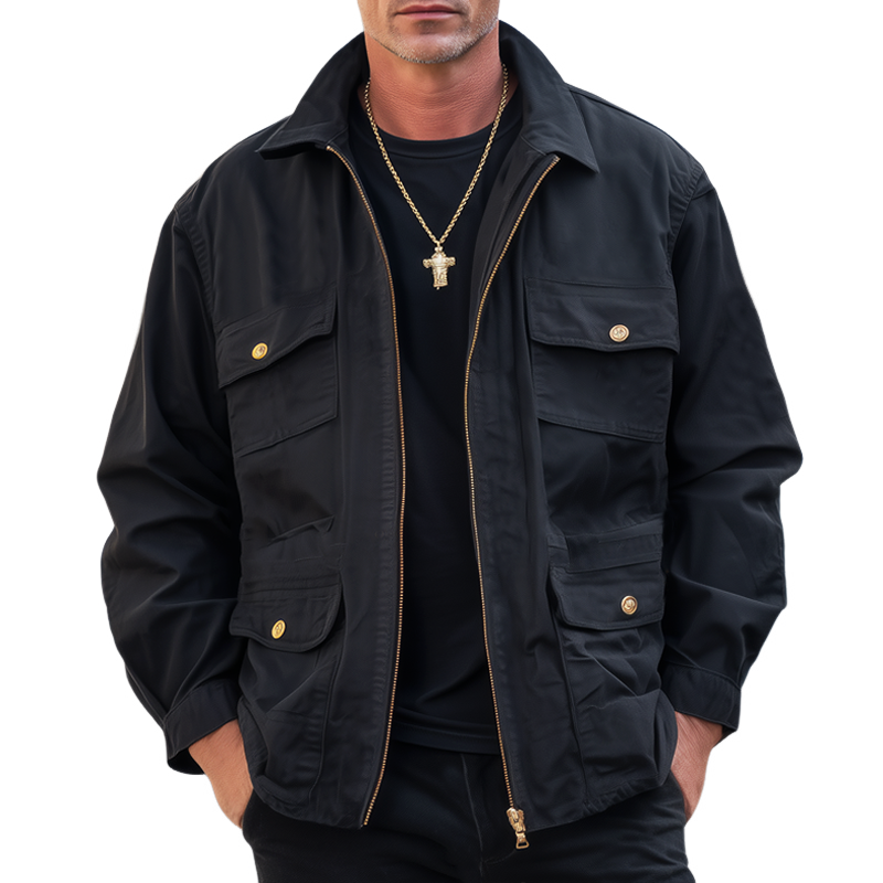 Men's Classic Multi-Pocket Cotton Zip-Up Jacket MTA0275I4U
