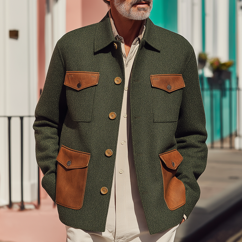 Men's Faux Wool PU Pocket Vintage Jacket MTA1847H8P