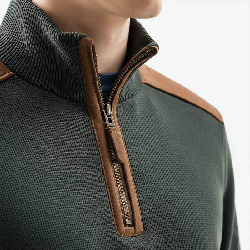 Men's Winter Retro Knitted Faux Suede Patch Half-zip Sweater MTA2710J7P