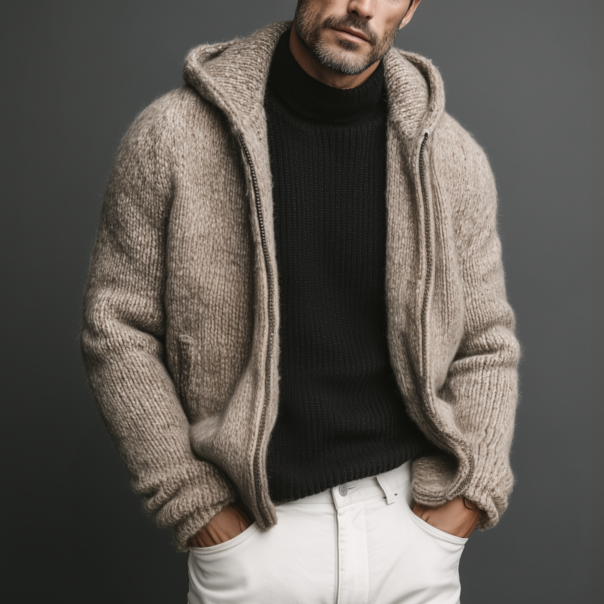 Men's Classic Casual Hooded Zippered Knit Cardigan MTA1859I5K