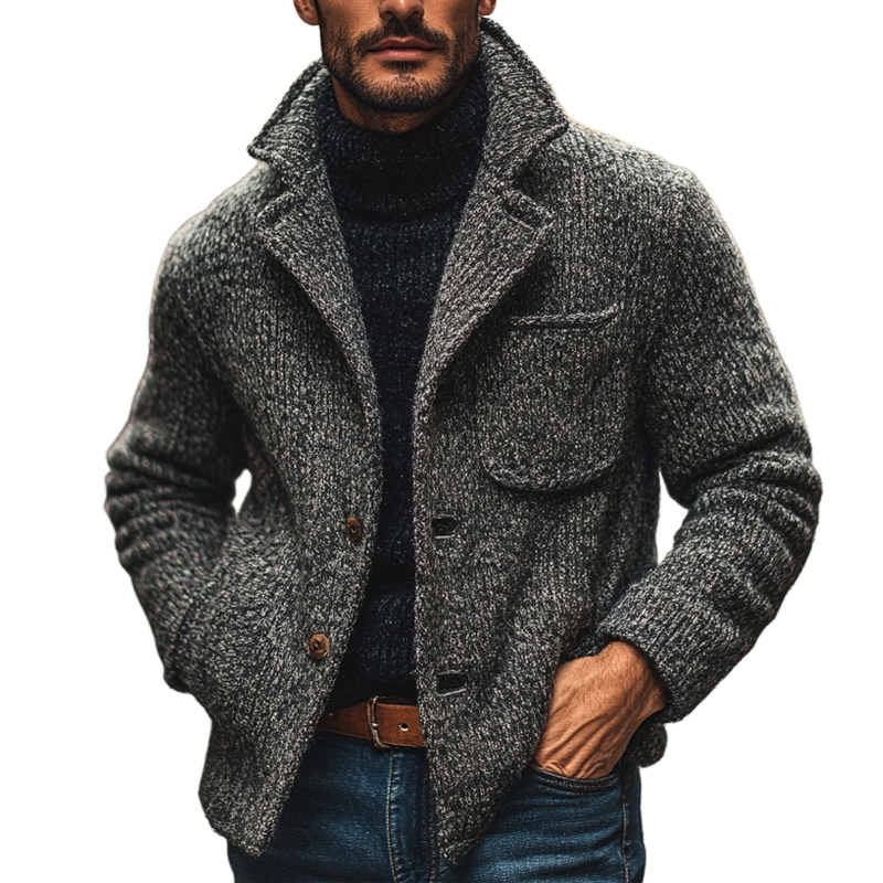 Men's Blended Multicolor Knit Collar Short Cardigan MTA0512K2X