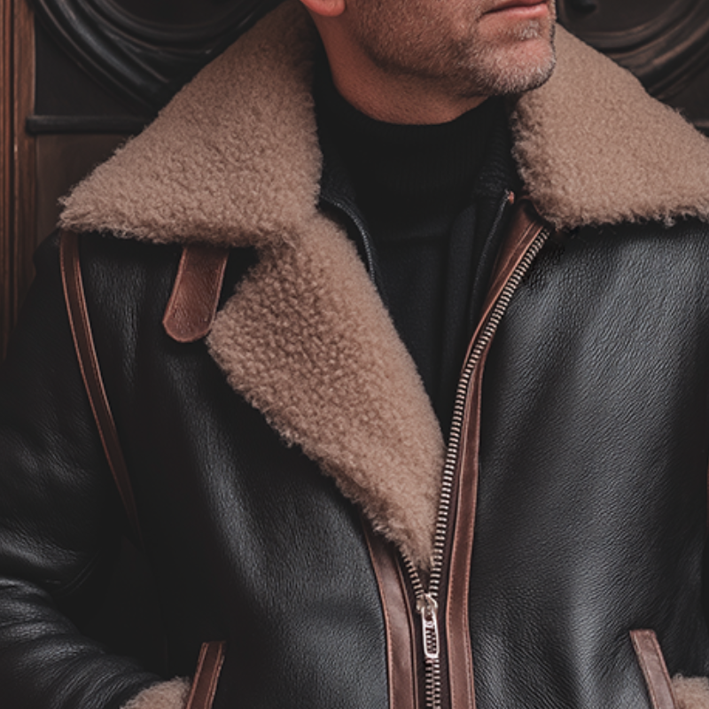 Men's Retro Casual Faux Leather Warm Fur Lapel Jacket MTA0994I3TO