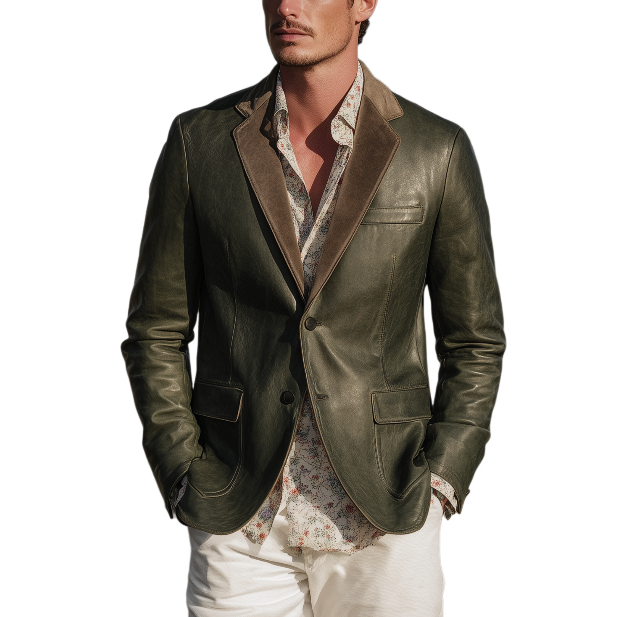 Men's Classic Casual Collar Stitching Suede Single-breasted PU Leather Blazer MTA2949H8K