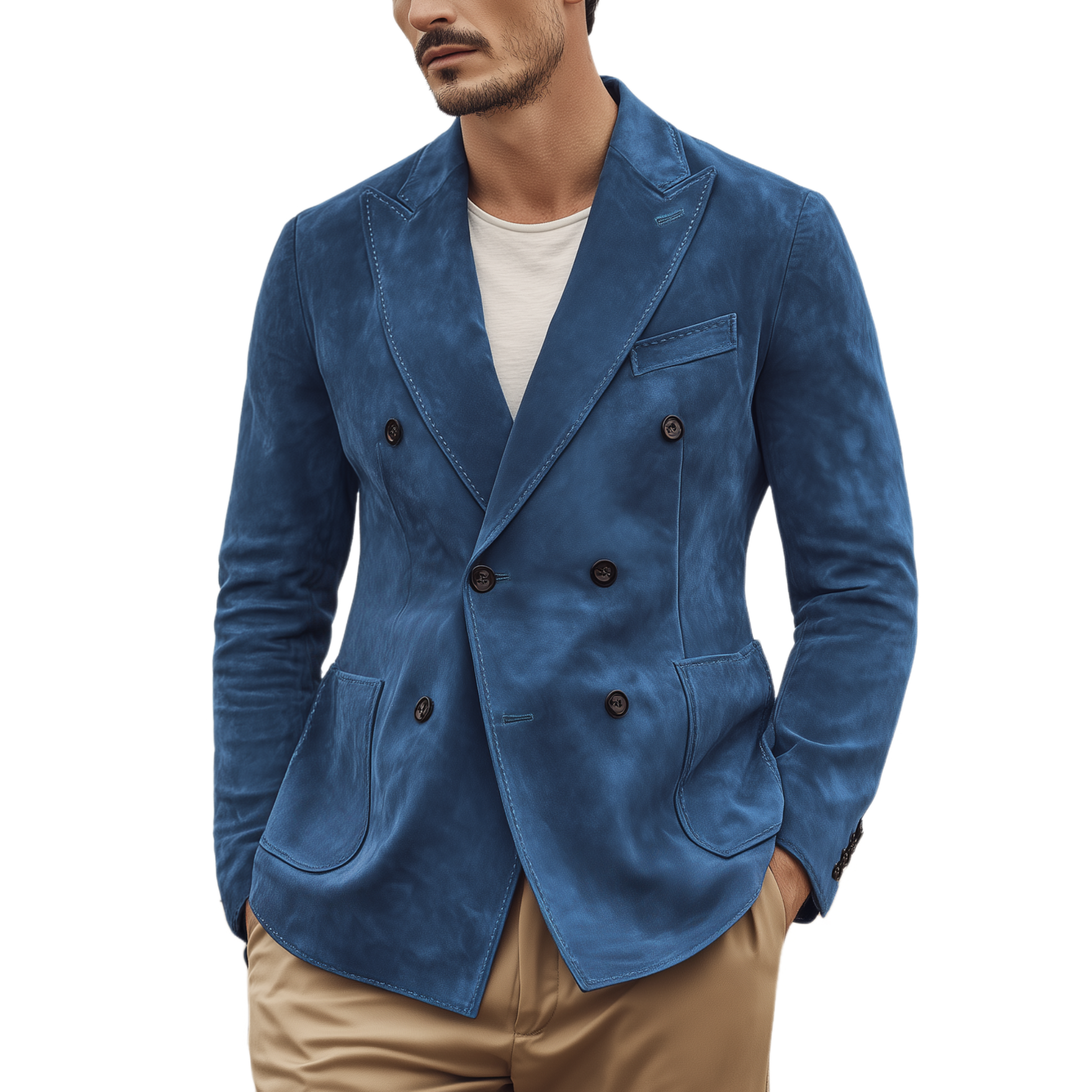 Men's Classic Vintage Double-breasted Suede Slim-fit Blazer MTA0136H2K