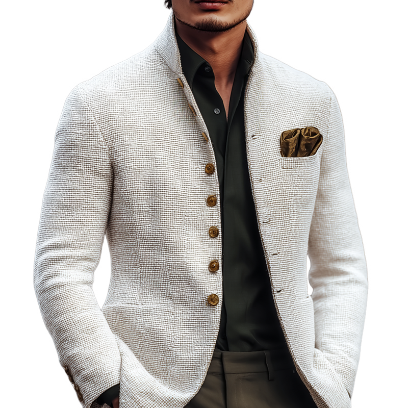 Men's Solid Tweed Stand Collar Single Breasted Casual Jacket MTA2939H6