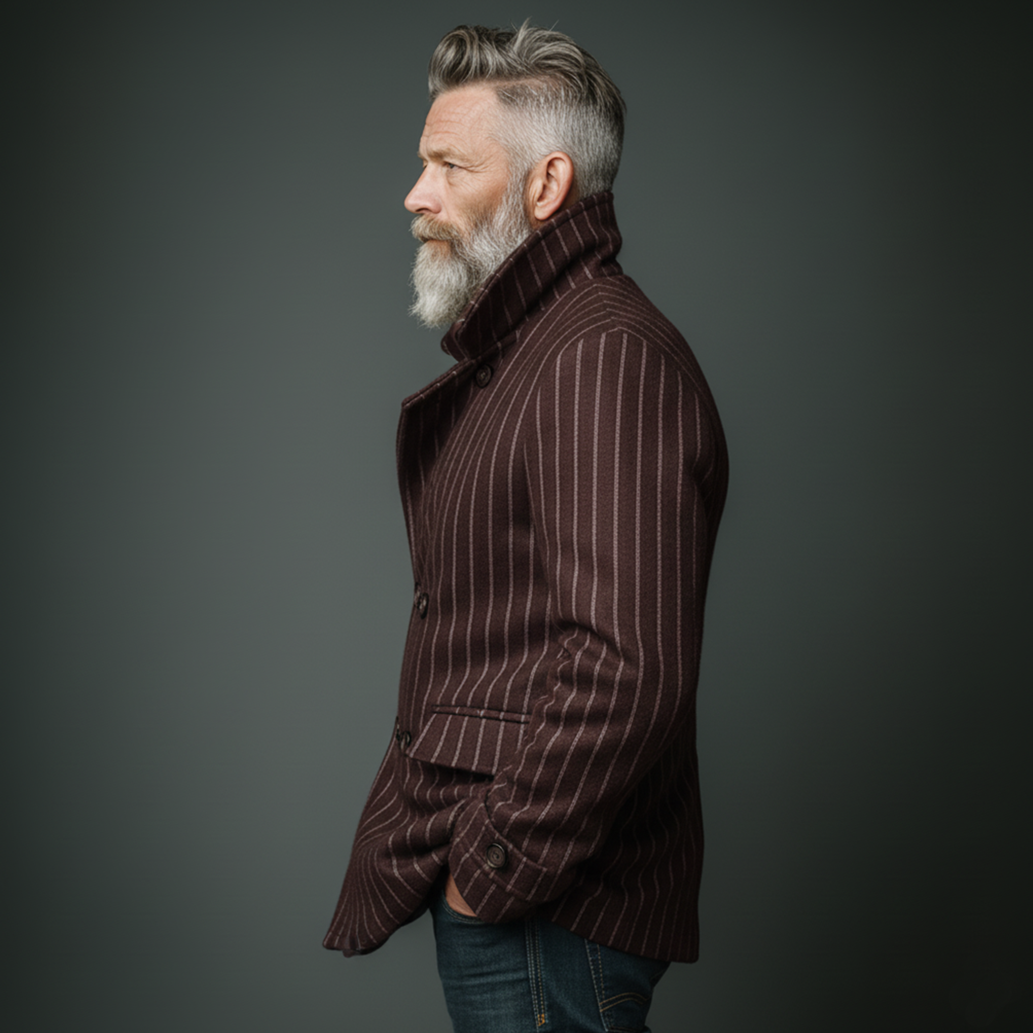 Men's Classic Retro Lapel Vertical Faux Striped Wool Double-breasted Jacket MTA2976I7K