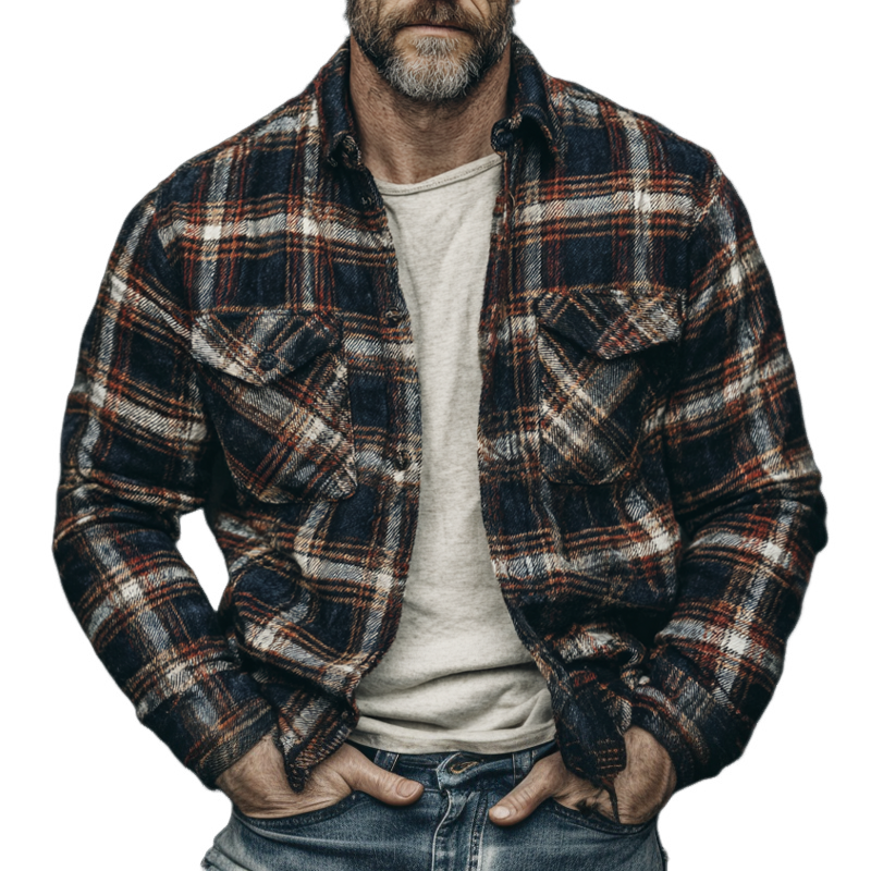 Men's Flannel Plaid Lapel Single-breasted Shirt MTA1544H3X
