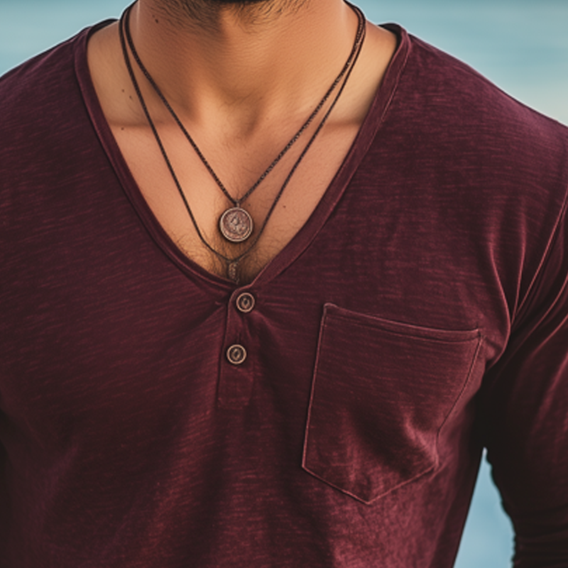 Men's Basic Deep V Neck Cotton Solid Color Long Sleeve T-Shirt MTA2494G0U