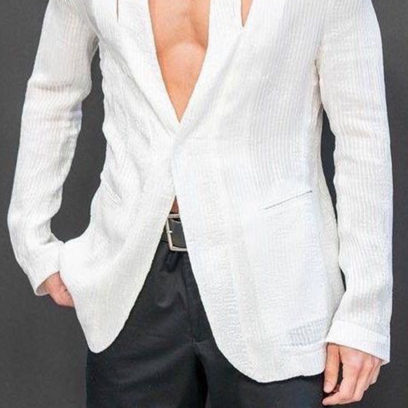 Men's Fashion Casual V-neck Slim Fit Textured Fabric Blazer 41527021K