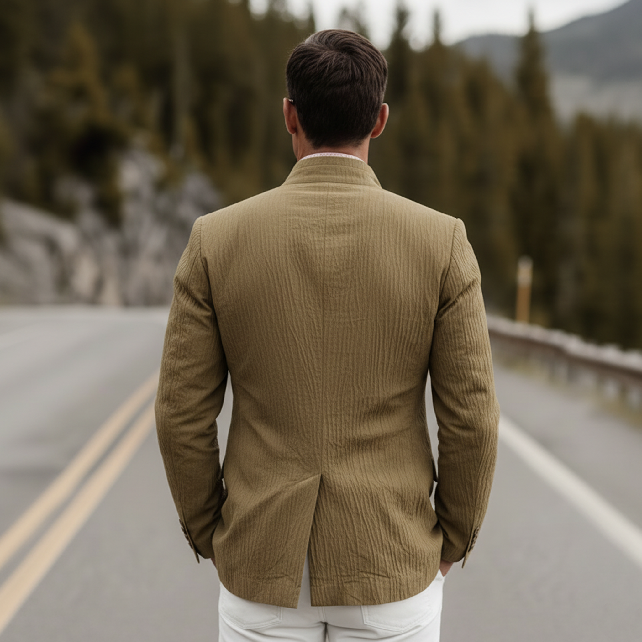 Men's Classic Vintage Stand-collar Textured Cotton Blend Jacket MTA2234L7K