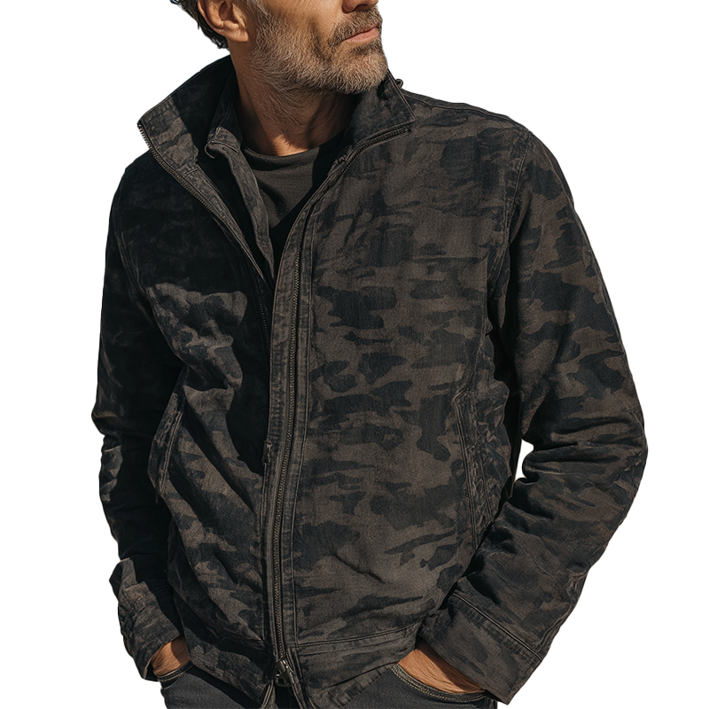 Men's Vintage Washed Camouflage Stand Collar Jacket MTA1410H8P