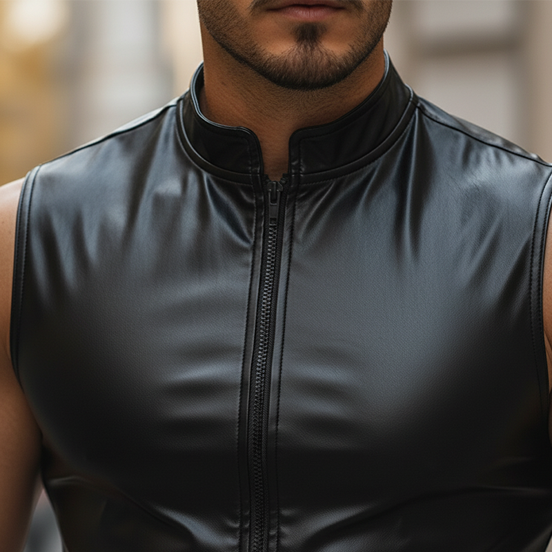Men's Vintage PU Faux Leather Zippered Sleeveless Vest MTA2505L2P