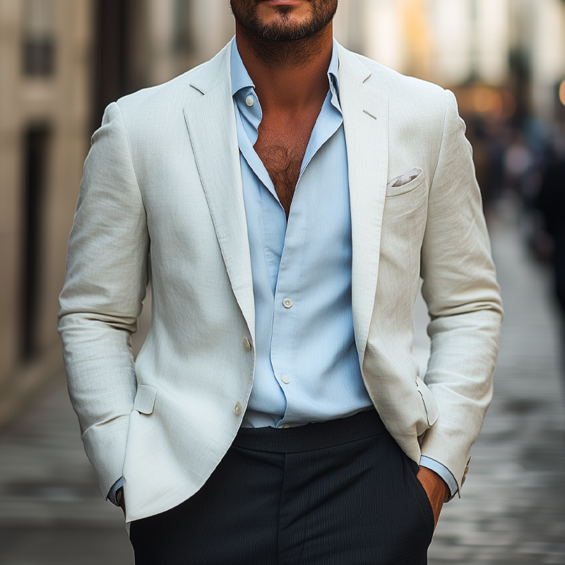 Men's Solid Cotton Casual Lapel Blazer MTA2201I1X