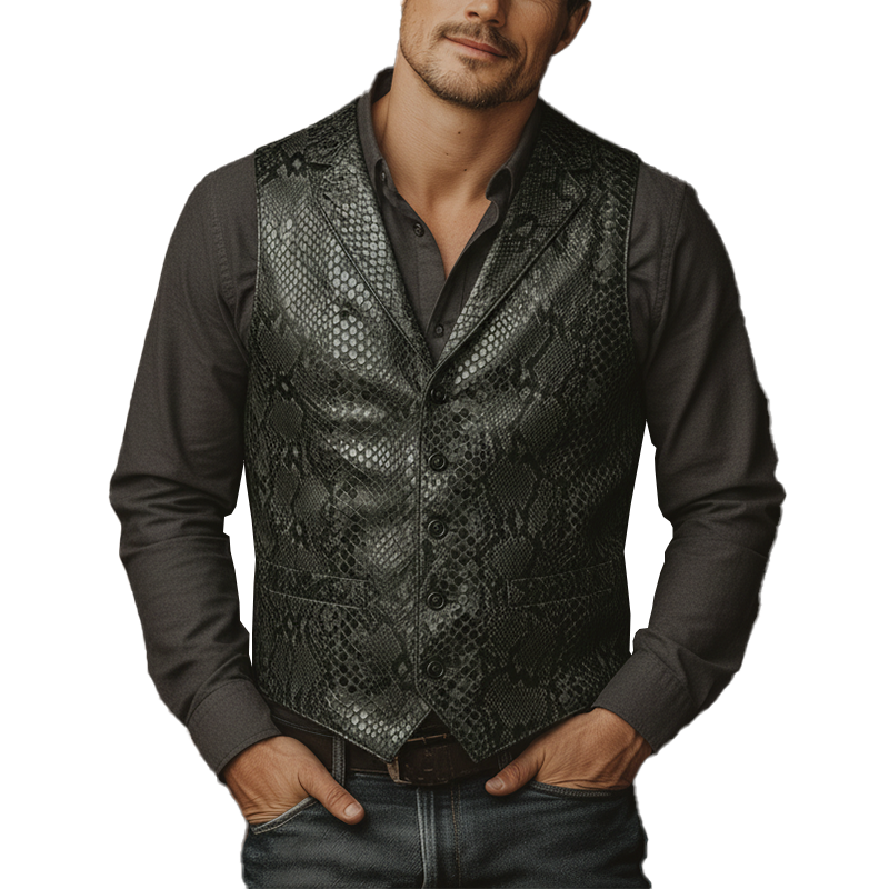 Men's Vintage Snake-Print PU Leather Vest MTA2951I5P