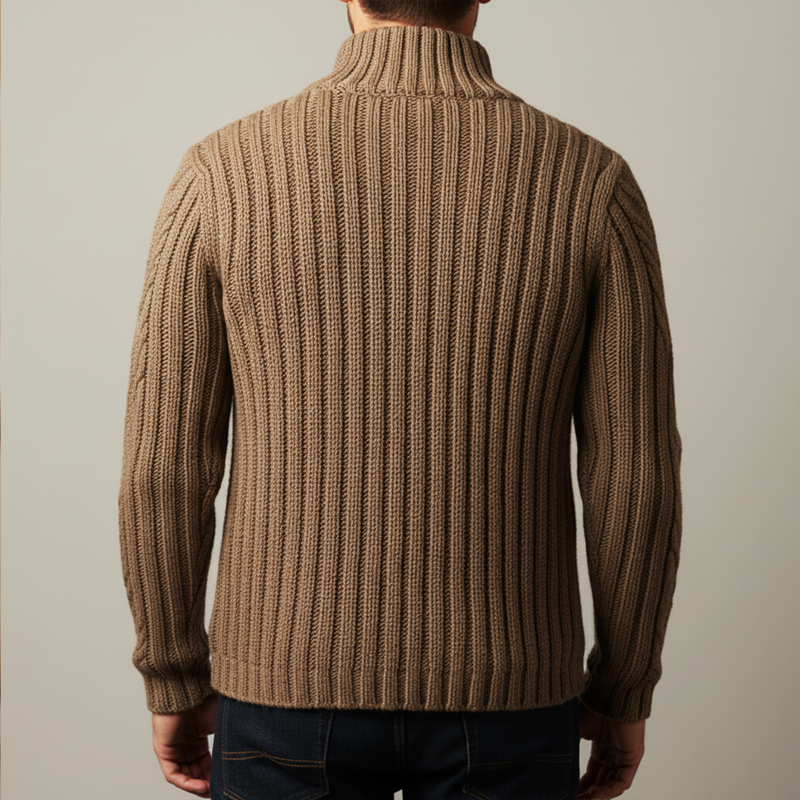 Men's Classic Jacquard Textured Stand Collar Zipper Knit Cardigan MTA1957K1U