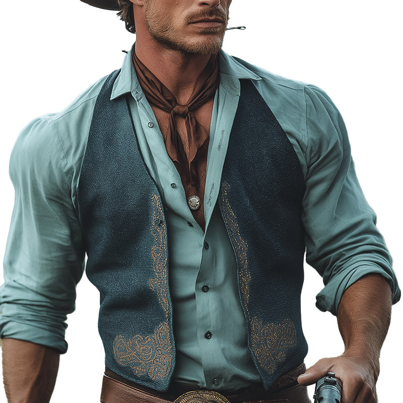 Men's Summer Western Cowboy Style Hot Stamping Blended Vest MTA2943D8P