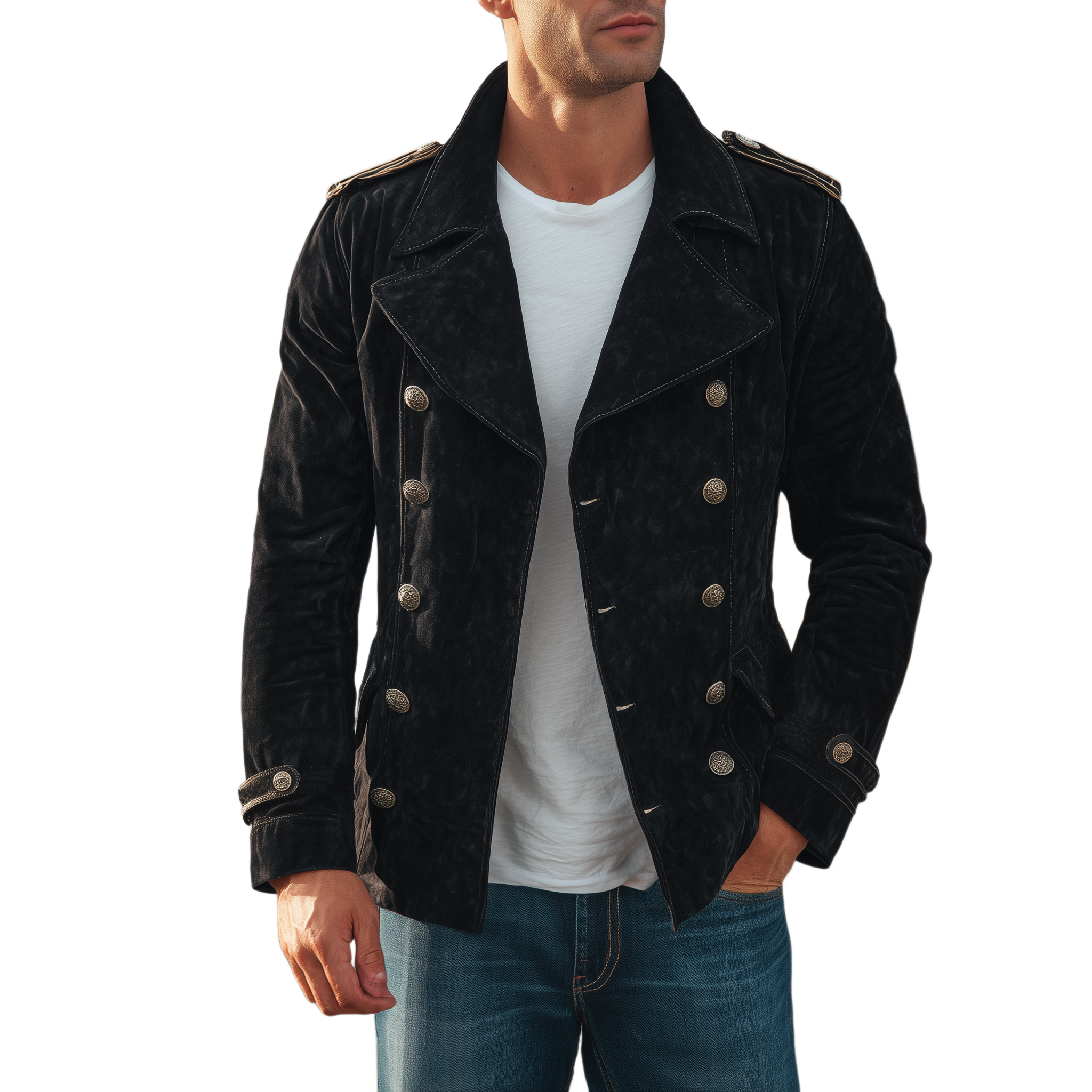 Men's Classic Vintage Suede Lapel Double Breasted Slim Fit Jacket MTA0785H1K