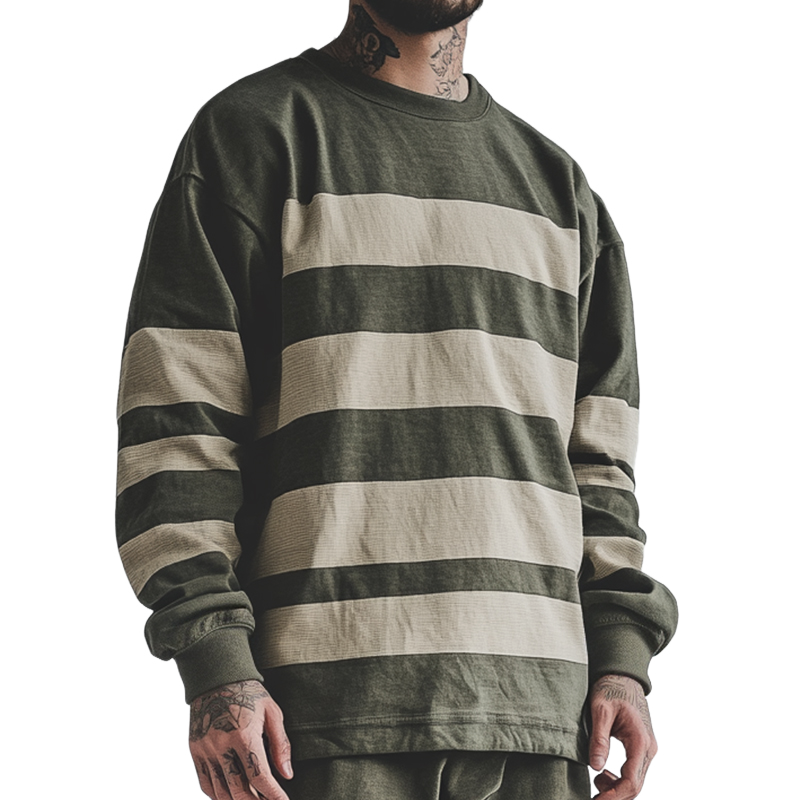 Men's Retro Casual Striped Crew Neck Sweatshirt 90690692TO