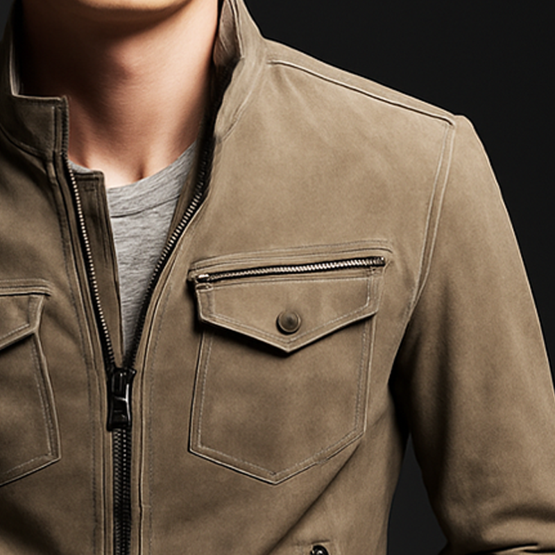 Men's Vintage Khaki Stand Collar Suede Jacket MTA0449I4U